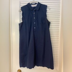 Vineyard Vines navy shirt dress w scallop trim by sleeves sz 6.